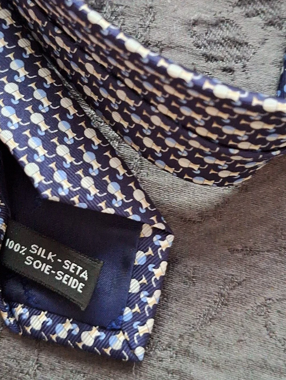 Classic Navy Patterned Men's Tie - Navy and White